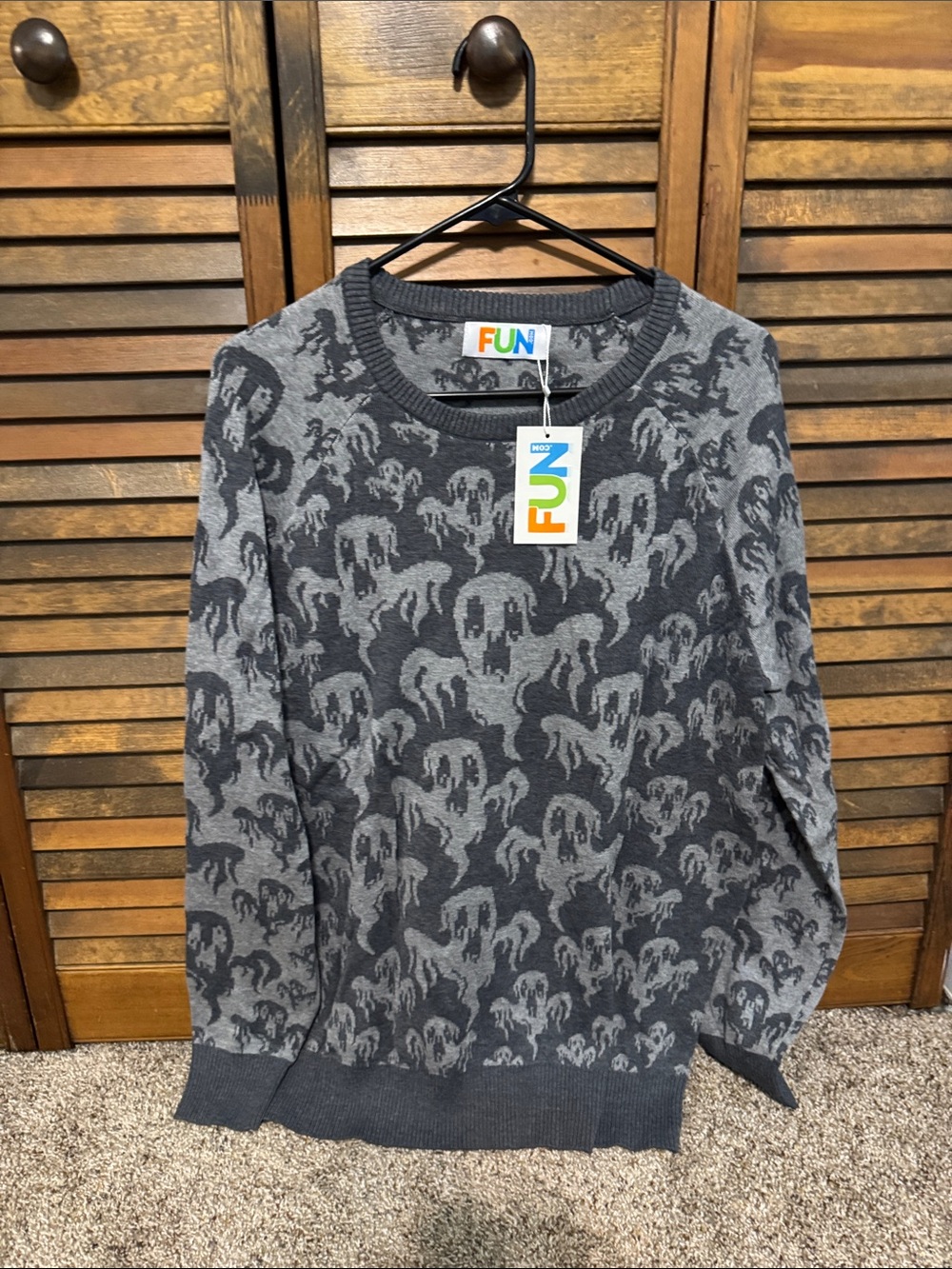 Gray ghost Patterned Crewneck Sweater / Halloween